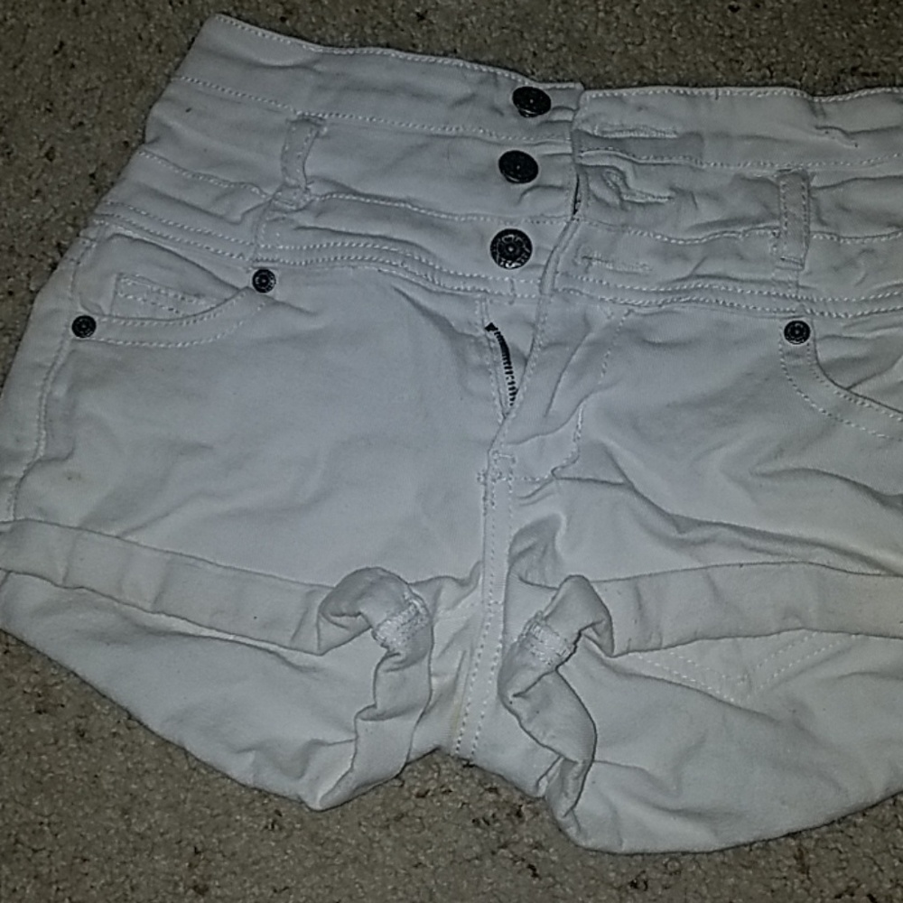 High waisted white denim shorts
